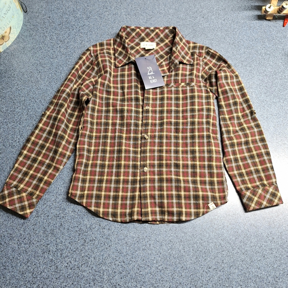 Me & Henry London "Atwood Woven Shirt-Brown Beige Plaid" 9-10 YRS, NWT